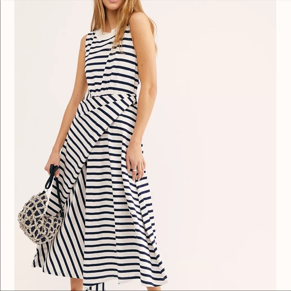 NEW Free People Beach Capri Midi Dress Striped Faux Wrap size S Small NWT
